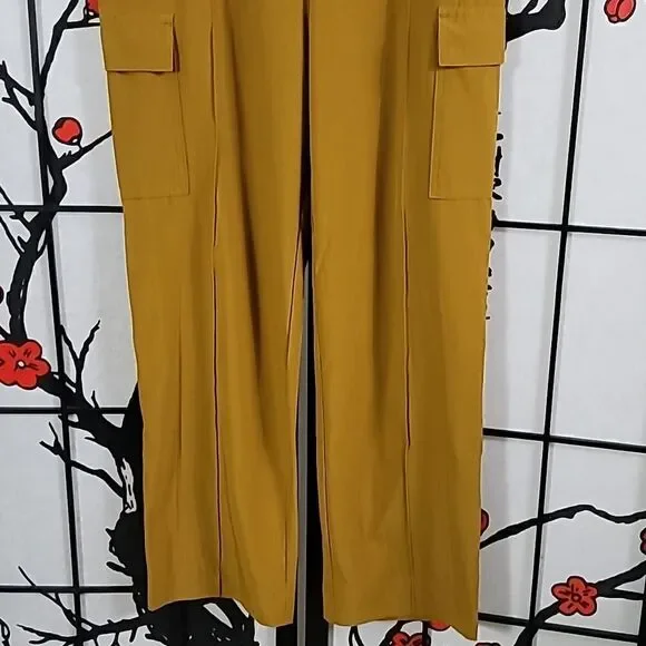 Athleta Vienna Cargo Pant Travel Commute Relaxed Wide Leg Brass Yellow - Picture 4 of 9